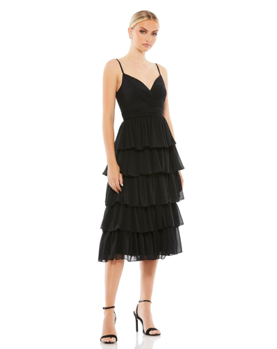 Ieena For Mac Duggal Ruffle Tiered Sleeveless Midi Dress In Black