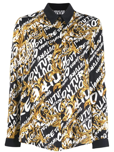 Versace Jeans Couture Baroque Graffiti-print Shirt In Black