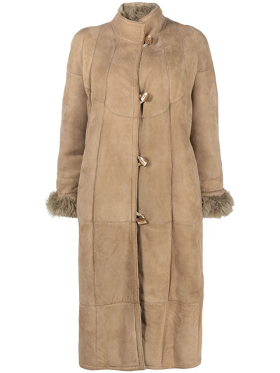 Pre-owned A.n.g.e.l.o. Vintage Cult 1990s Shearling-lined Single-breasted Coat In Neutrals