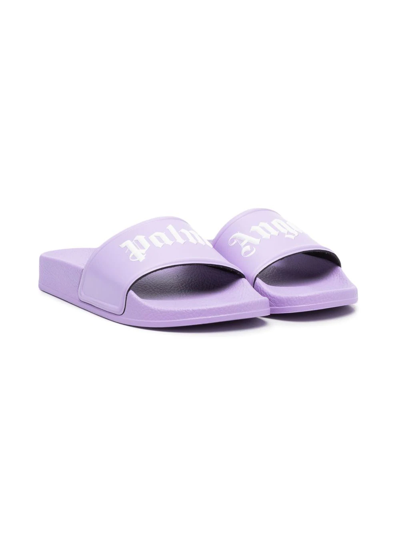 Palm Angels Logo-print Open-toe Sliders In 紫色