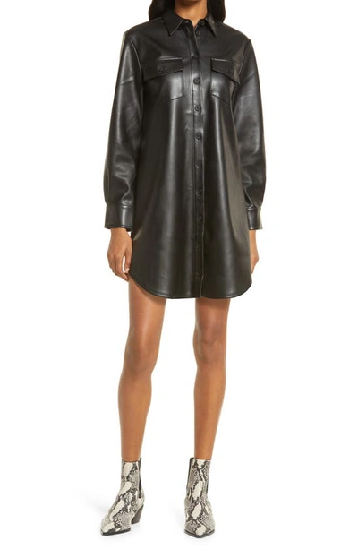 Bb Dakota By Steve Madden Faux Leather Long Sleeve Mini Shirtdress In Black