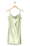 Bebe Cowl Neck Satin Slip Dress In Green