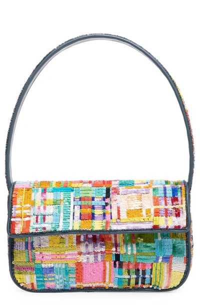 Staud Tommy Beaded Shoulder Bag In Patchwork Plaid