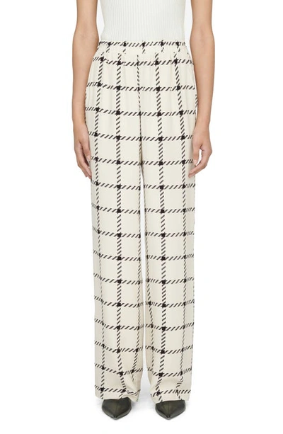 Anine Bing Owen Checked Wide-leg Mid-rise Woven Trousers In Cream