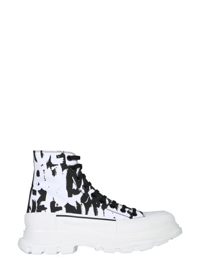 Alexander Mcqueen Tread Slick Mcqueen Graffiti Boots In White In Multi-colored