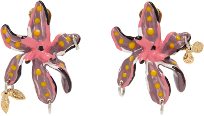 Marni Multicolor Flower Clip-on Earrings In Cassis