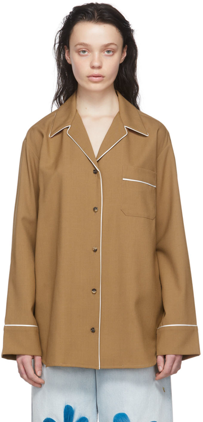 Marni Cold Wool Oversize Pyjama Shirt In Brown