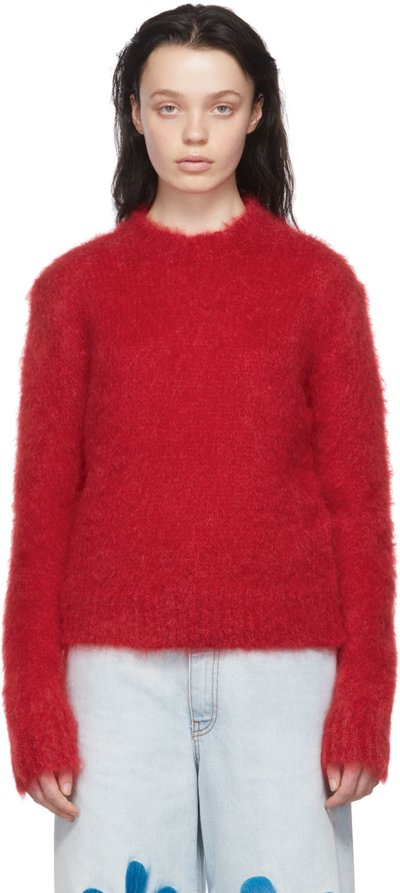 Marni Mohair Crew Neck Jumper In Red