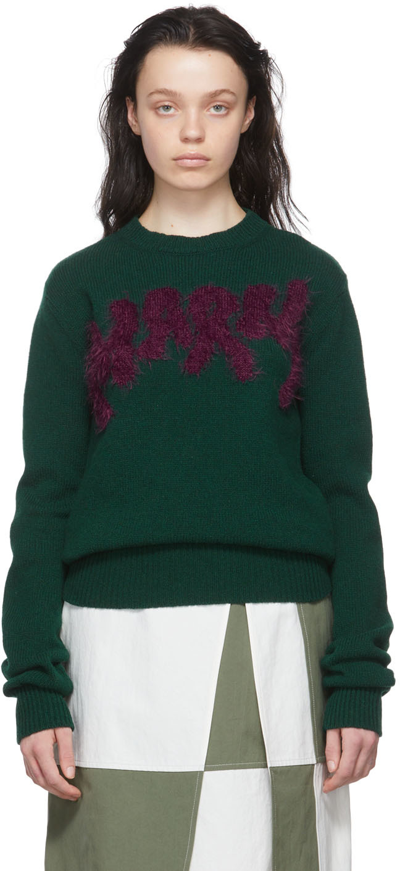 Marni Green Sweater With Logo Embroidery