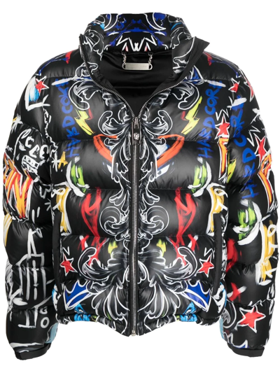 Philipp Plein Skull And Plein Print Puffer Jacket In Black