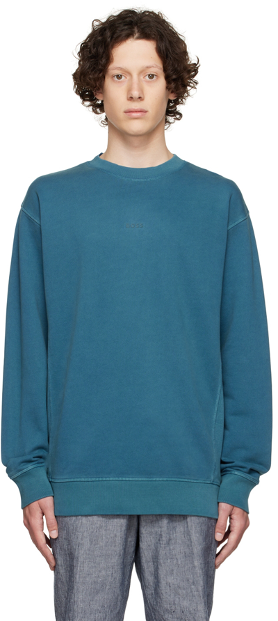 Hugo Boss Blue Cotton Sweatshirt In 424 Medium Blue
