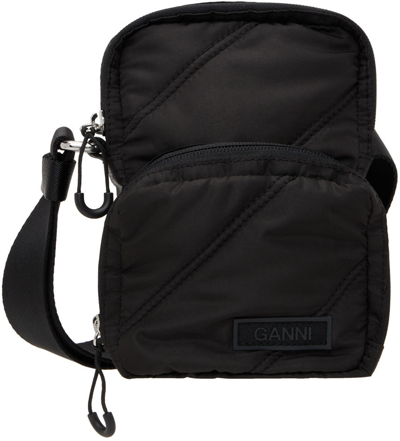 Ganni Black Recycled Tech Quilted Pouch In 099 Black