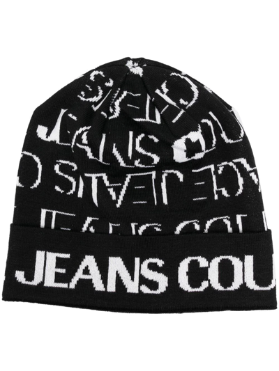 Versace Jeans Couture Allover Logo Black White Beanie