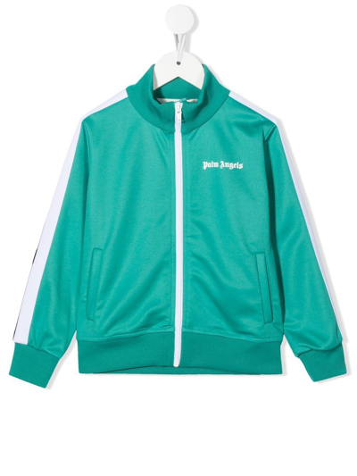 Palm Angels Kids' Logo-print Zipped Track Jacket In Green