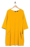 Nina Leonard Jewel Neck Three-quarter Sleeve High Tech Dress In Mustard