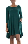 Nina Leonard 3/4 Sleeve Stretch Knit Swing Dress In Rich Pine