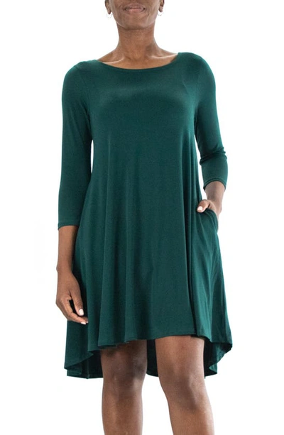 Nina Leonard 3/4 Sleeve Stretch Knit Swing Dress In Rich Pine