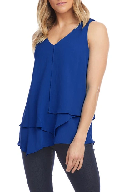 Karen Kane V-neck Layered Asymmetrical Tank In Blue