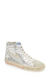 Golden Goose Glitter-detail Leather High-top Sneakers In Silver/ Ice/ White