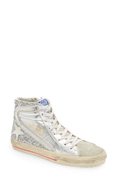 Golden Goose Glitter-detail Leather High-top Sneakers In Silverwhitemarble