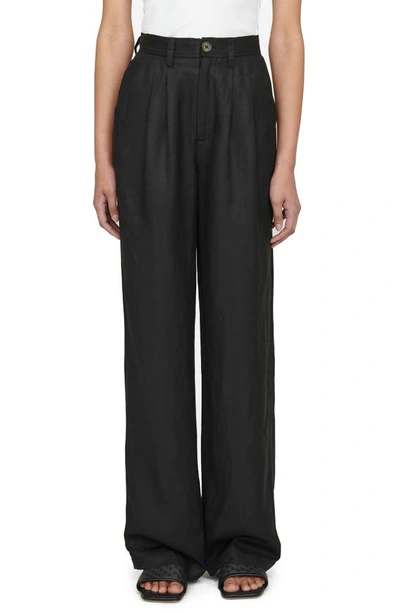 Anine Bing Carrie High Waist Straight Leg Trousers In Black