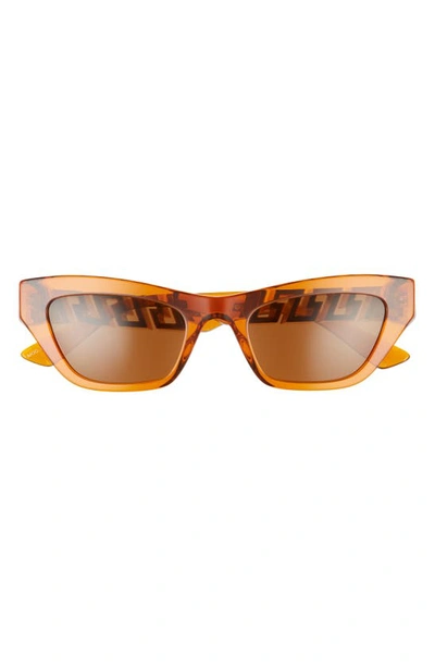 Versace 52mm Cat Eye Sunglasses In Transparent Orange/dark Bronze