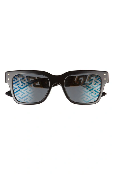 Versace 52mm Rectangular Sunglasses In Black/dark Grey Monogram Blue