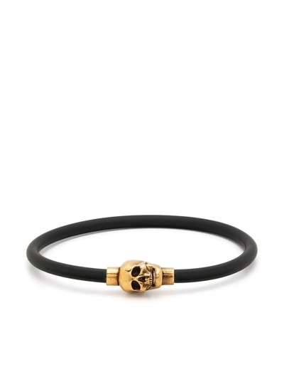 Alexander Mcqueen Rubber Cord Skull Bracelet In Natural Gold