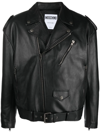 MOSCHINO NOTCHED-LAPELS ZIP-POCKETS LEATHER JACKET