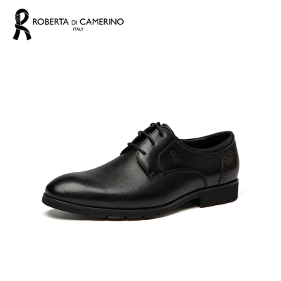 Roberta Di Camerino Roberta意大利诺贝达男鞋男士牛皮商务正装鞋尖头系带皮鞋德比鞋 In Black