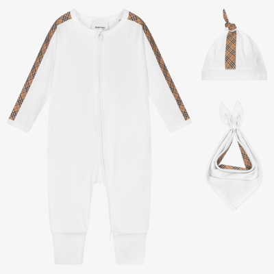 Burberry Babies' White 3 Piece Romper Gift Set