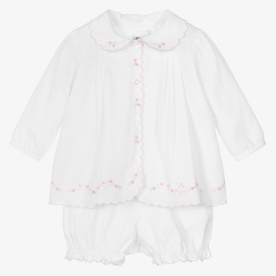 Sarah Louise Girls White Cotton Baby Shorts Set
