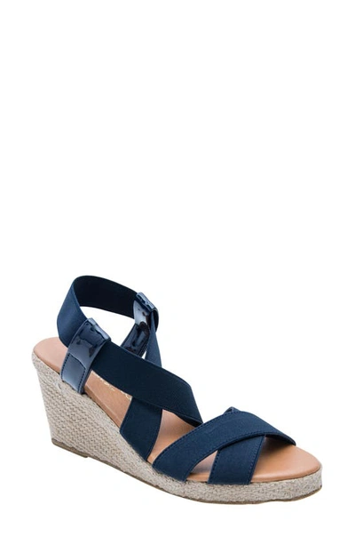 Andre Assous Wedged Strappy Sandal In Navy