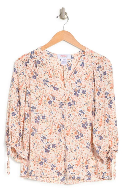 Renee C Floral Print Top In Ivory