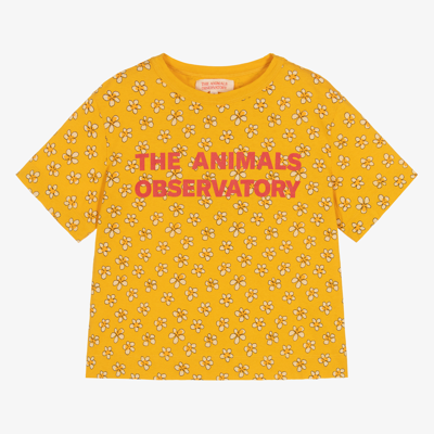 The Animals Observatory Kids' Daisy Print Oversize Jersey T-shirt In Yellow