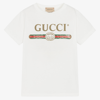 GUCCI WHITE COTTON LOGO T-SHIRT