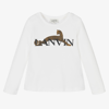 LANVIN GIRLS WHITE LEOPARD LOGO TOP