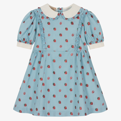 Gucci Kids' Girls Blue Strawberry Dress | ModeSens