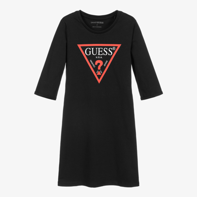 Guess Kids' Big Girls Triangle Long Sleeve T-shirt Dress In Black