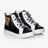MOSCHINO KID-TEEN LEATHER HIGH-TOP LOGO TRAINERS