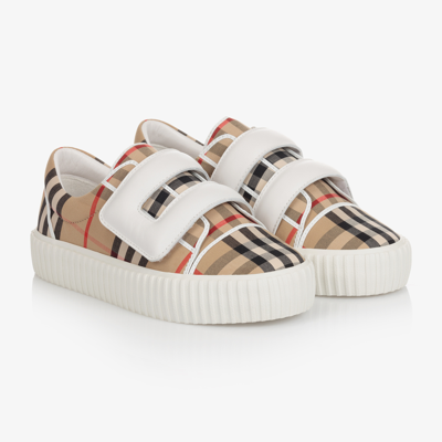 Burberry Kids' Vintage Check Canvas Trainers In Beige