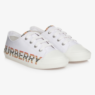 BURBERRY WHITE LOGO LACE-UP TRAINERS