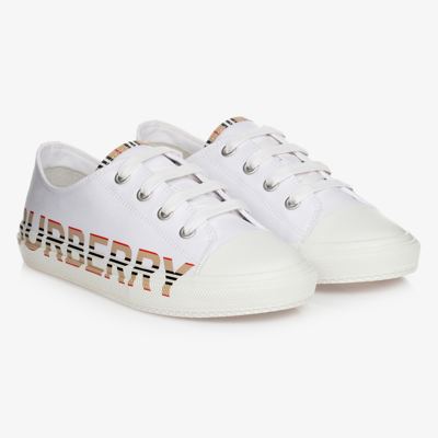 Burberry Kids' White Sneakers With Check Insert And Logo