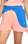 Nike Sportswear Color Clash Fleece Shorts In 697 Coral/ Lt P