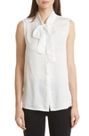 Misook Tie-neck Sleeveless Button Down Blouse In White