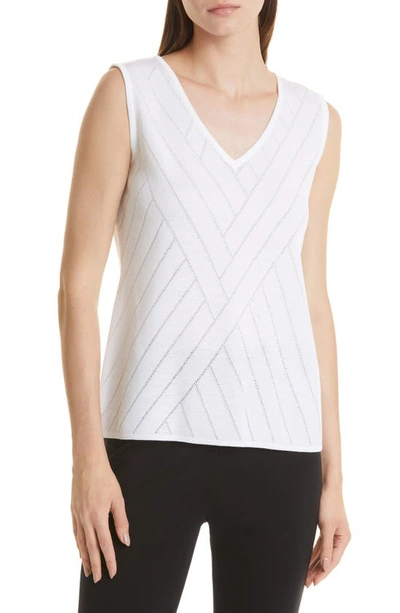 Misook Directional Burnout Knit Tank Top In White