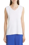 Misook Tie-neck Sleeveless Button Down Blouse In White