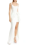 Cinq À Sept Marian Mix Media Side Ruched Gown In Ivory