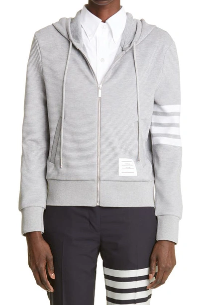 Thom Browne 4-bar Detail Ottoman Rib Cotton Hoodie In Light Grey