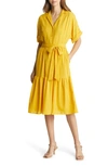 Tahari Asl Drop Needle Georgette Shirtdress In Mustard